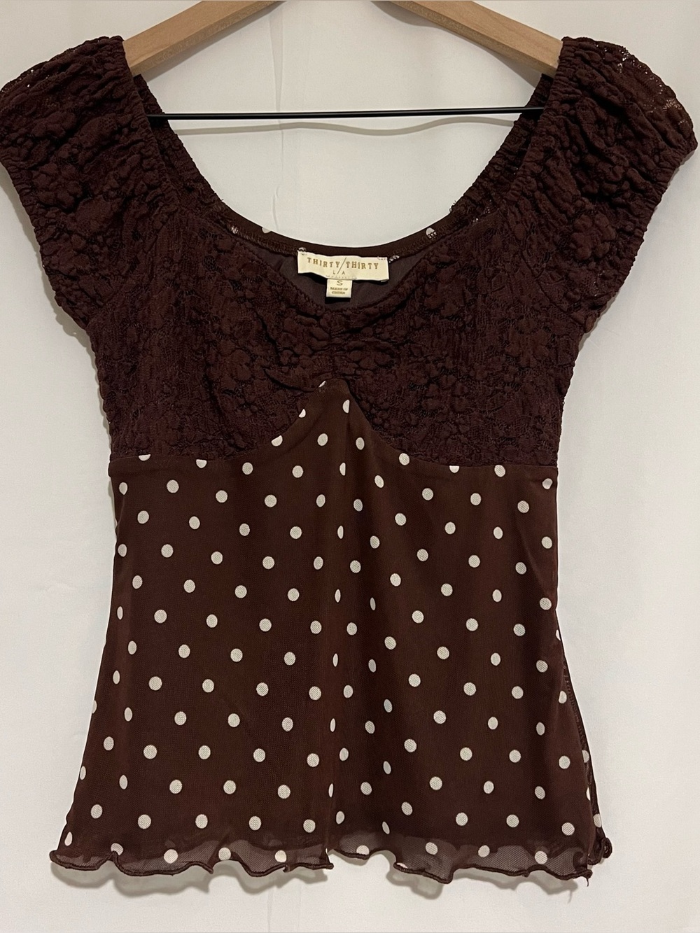 NWOT Thirty/Thirty Lace Polka Dot Top